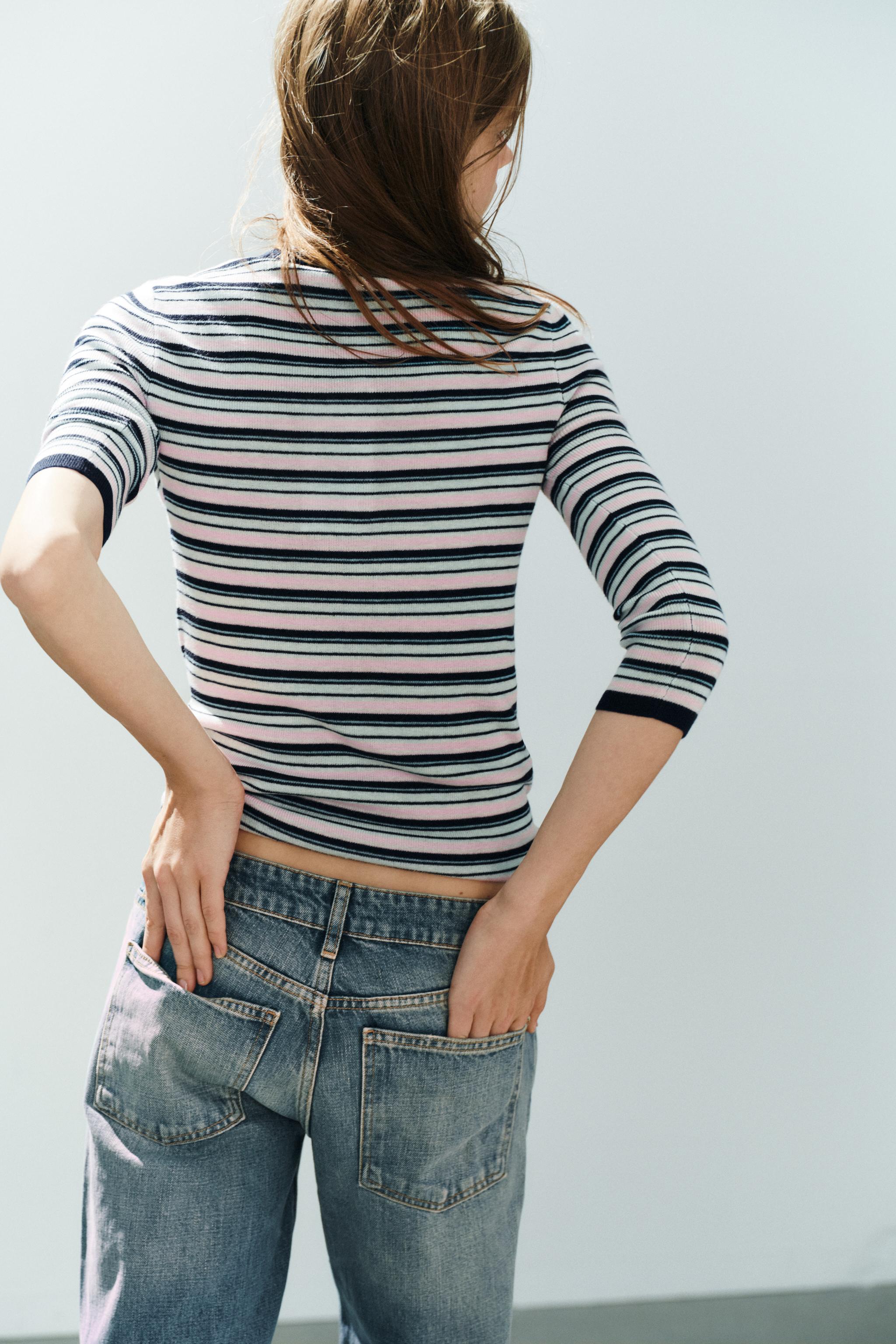 STRIPED KNIT BUTTON-UP JUMPER